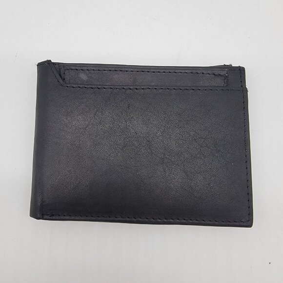 NEW Leather Wallet Credit Card & ID Holder Genuine‎ Leather Black Men's MARSHAL - Picture 1 of 7